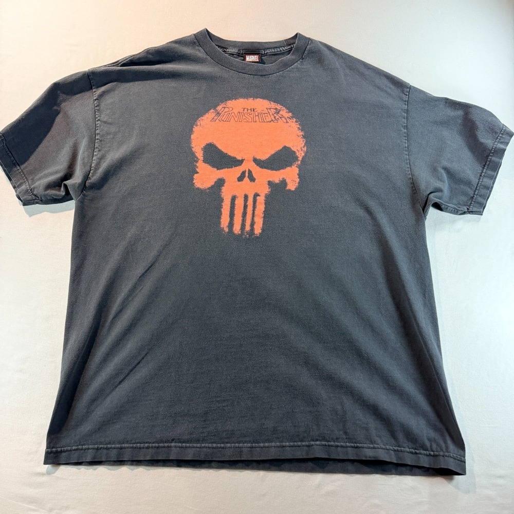 Marvel Punisher Skull T Shirt Distressed Black Graphic Tee Adult Large